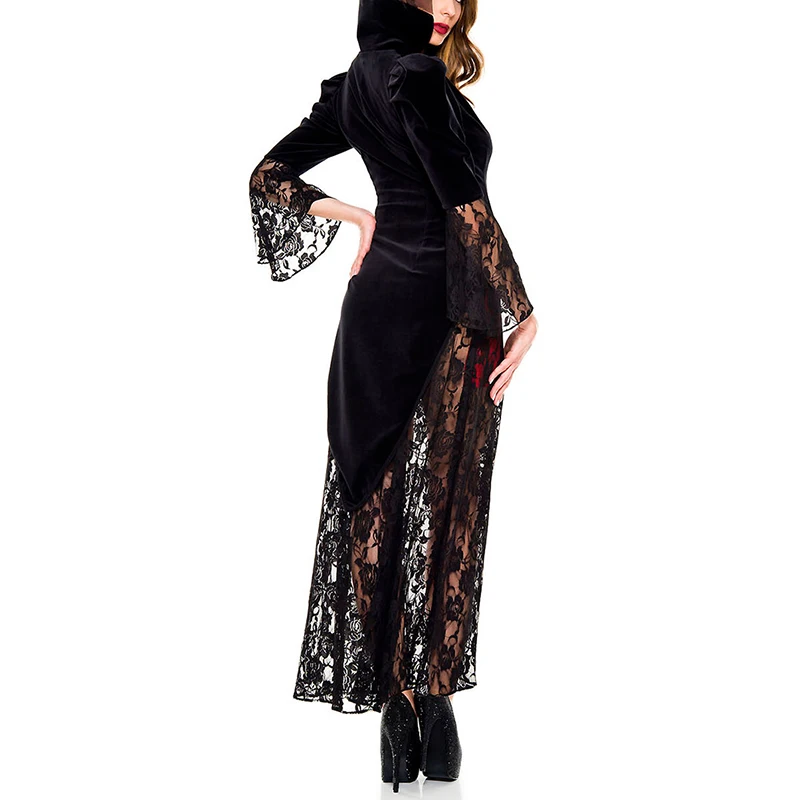 Взрослый готика, вампир косплей-костюмы королевы кружева длинное платье Хэллоуин Костюм Вампира женщины королева ролевые Маскарад Fany Dr