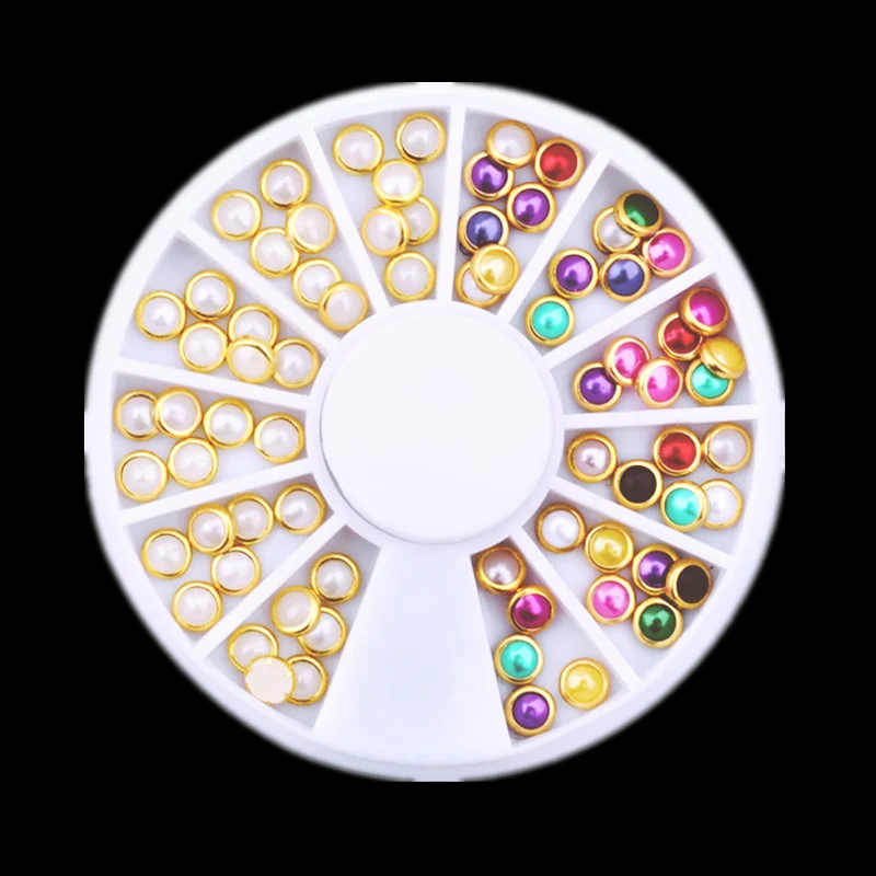 

hot 3d Nail Glitter Rhinestone Pearls Wheel Gold Metal Studs DIY Beauty Nail Art Decorations