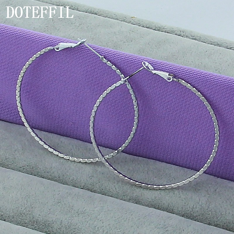 

High Quality Brand 2019 925 Silver Color 5.00cm Round Earrings For Woman Carved Circle Style Hoop Earrings Gift Aperture E125
