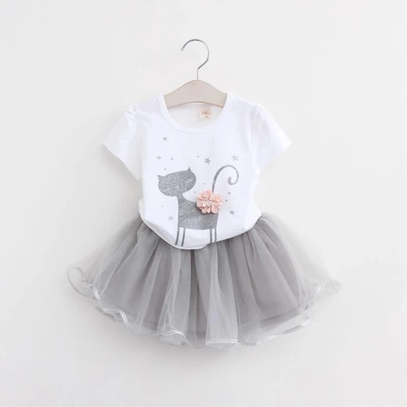 

Gemini new trend fashion girl clothes children suit cartoon cat T-shirt plus half skirt 2 to 6-year-old baby girl clothes