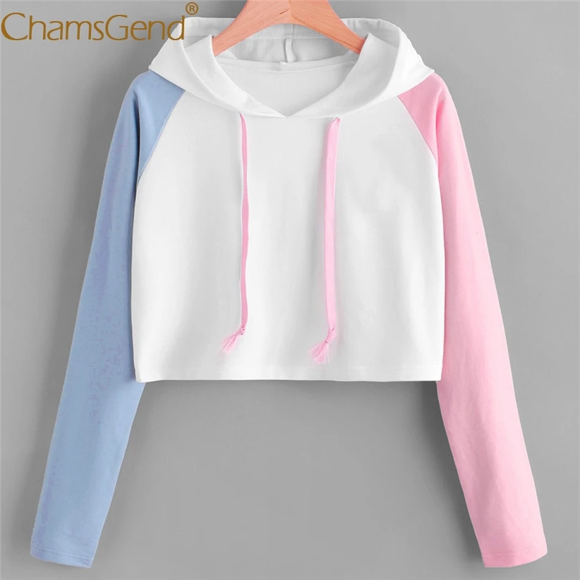 

Chamsgend Hoodies Sweatshirts Women Girls Pink Blue Sleeve Crop Top Short Blouse Pullover Hoodie Sweatshirt 71219