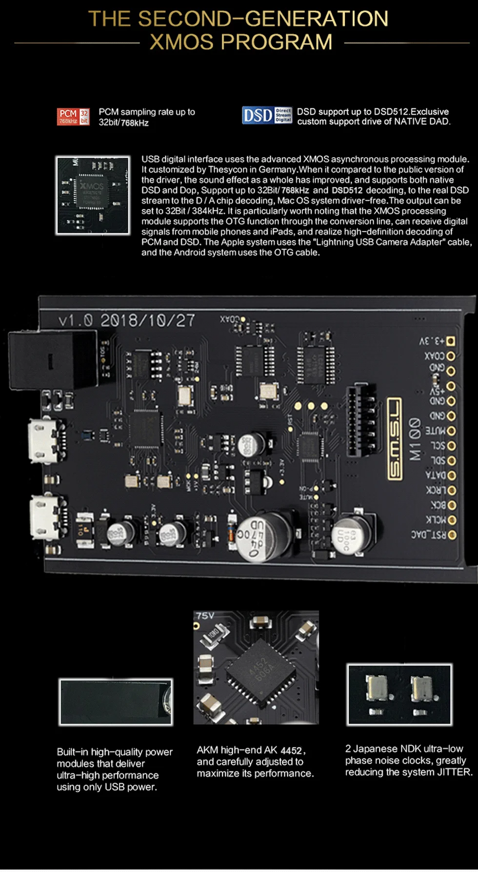 SMSL M100+ SA100 HiFI усилитель стерео Bluetooth DAC USB AK4452 XMOS XU208 декодер DSD512 Усилитель Портативный Hi-Res мощность TPA3116D2