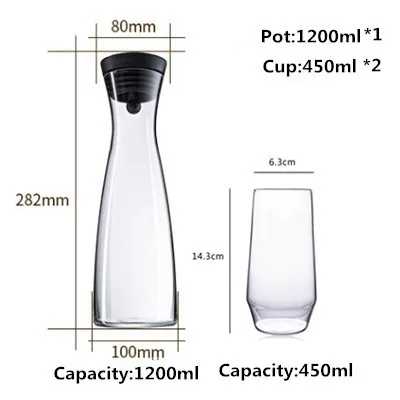 780ml1200ml1800mlбольшая емкость, толстые стеклянные кастрюли для холодной воды, жаропрочные взрывозащищенные соки, кувшин для воды, чайники - Цвет: o  1200ml