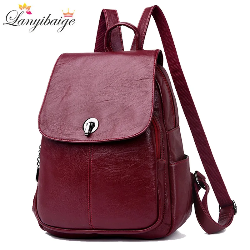 

2019 Women Backpacks Leather Ladies Backpack Fashion School Bag For Teenage Girls Luxury Brand Travel Large Capacity Backpacks
