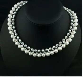 

double strands 7-9mm south sea white black pearl necklace 18"19" KKK
