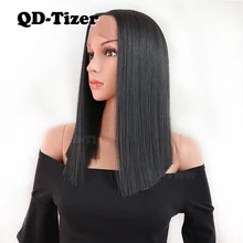 QD-Tizer короткий Боб кружевные передние парики Черный цвет термостойкие синтетические кружевные передние парики бесклеевые парики для женщин