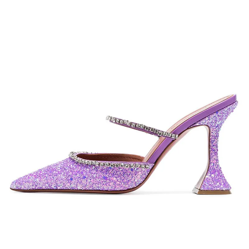 Г.; пикантные блестящие шлепанцы на высоком каблуке с острым носком; женская обувь с пряжкой и кристаллами; вечерние туфли с блестящими вставками - Цвет: violet