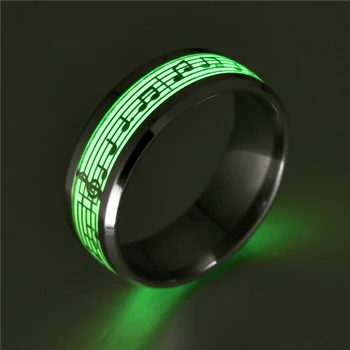 

Stainless Steel Fashion Jewelry Piano Music Luminous Glow Ring Explosion Musical Note Fluorescence Accessories Gift DH-061