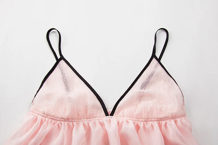 2019 Новое поступление сексуальный милый топ для сна персиковый розовый цвет прозрачное кружево v-образный вырез бархатная Шелковая пижама