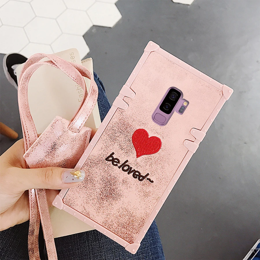 For samsung galaxy s9 plus s9 case cover luxury 3d embroidery love with strap soft silicon phone bag capa Ritozcase For samsung galaxy s9 plus s9 case cover luxury 3d embroidery love with strap soft silicon phone bag capa Ritozcase