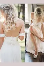 Simple Off the Shoulder Beach Wedding Dress with Beading Waist Ivory Wedding Dress off shoulder stripe pattern dress with waist belt