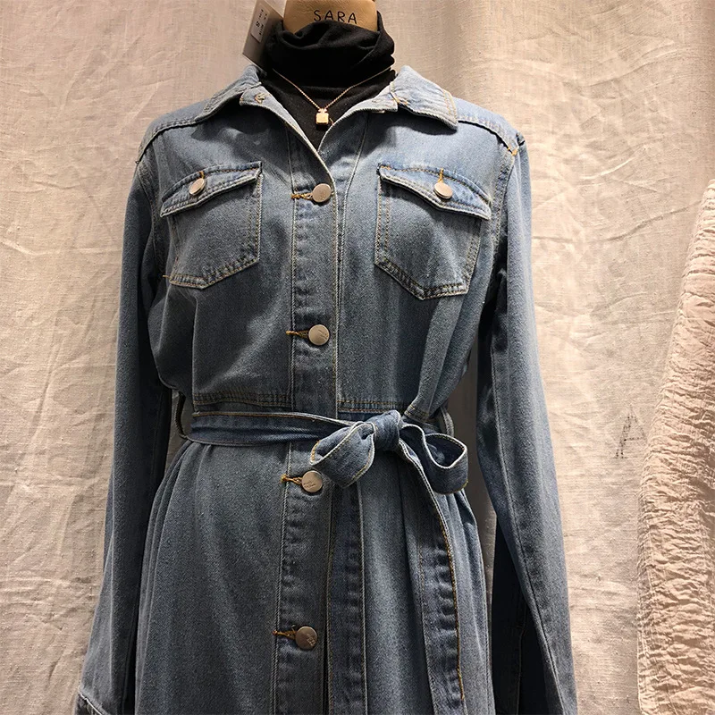 WSYORE Vintage Mid-long Jeans Dress 2019 New Spring and Autumn Women Wild Single-breasted Casual Denim Dress Female NS1042