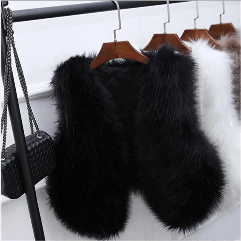 Baratos Nuevo chaleco de piel de zorro peluda para mujer sección corta Chaleco de piel de imitación primavera Otoño Invierno pequeños chalecos femeninos K1134