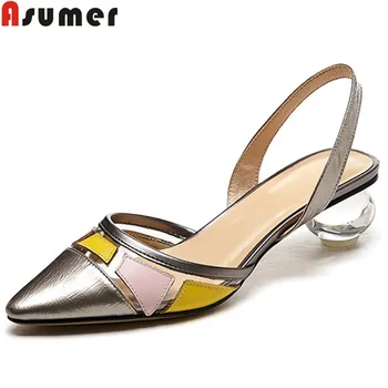 

ASUMER 2020 genuine leather shoes women pointed toe shallow summer sandals back strap mixed colors ladies shoes women sandals