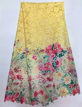 

High Quality Printing Mesh Lace Fabric Multi Color Water Soluble Cord Lace African Guipure Lace Fabric WS1159