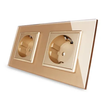 

Livolo Waterproof EU Standard Wall Power Socket, Golden Crystal Glass Panel, Manufacturer of 16A Wall Outlet, OS-02EU-3