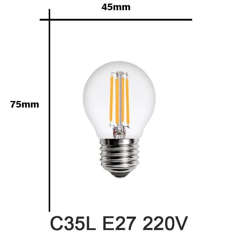 Лампа со светодиодными нитями на цоколе E27 Ретро Эдисон лампы 220V E14 винтажные светодиодные лампочки глобуса лампы в форме свечи лампочки Люстра Освещение COB домашний декор - Испускаемый цвет: G45 E27 220V