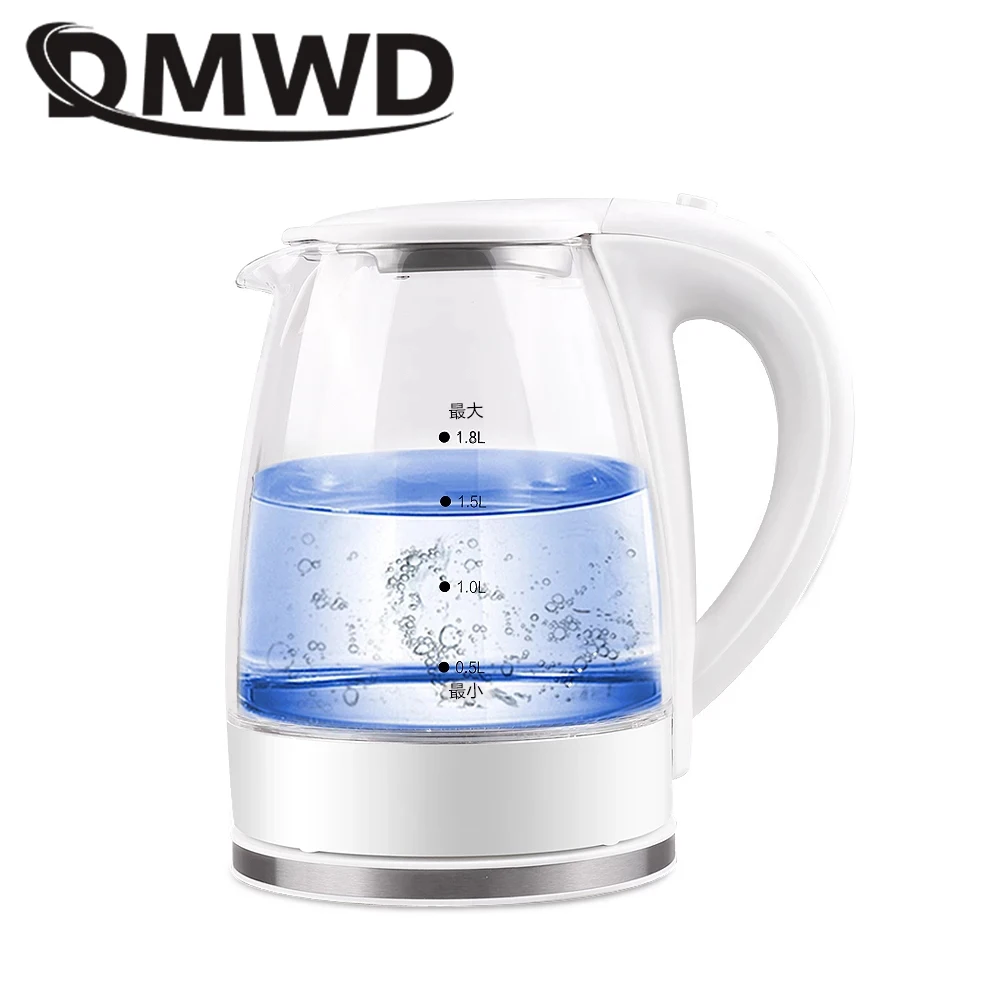 DMWD Blue Light Transparent Glass 1.8L Electric Kettle stainless steel Water Boiler Auto Power