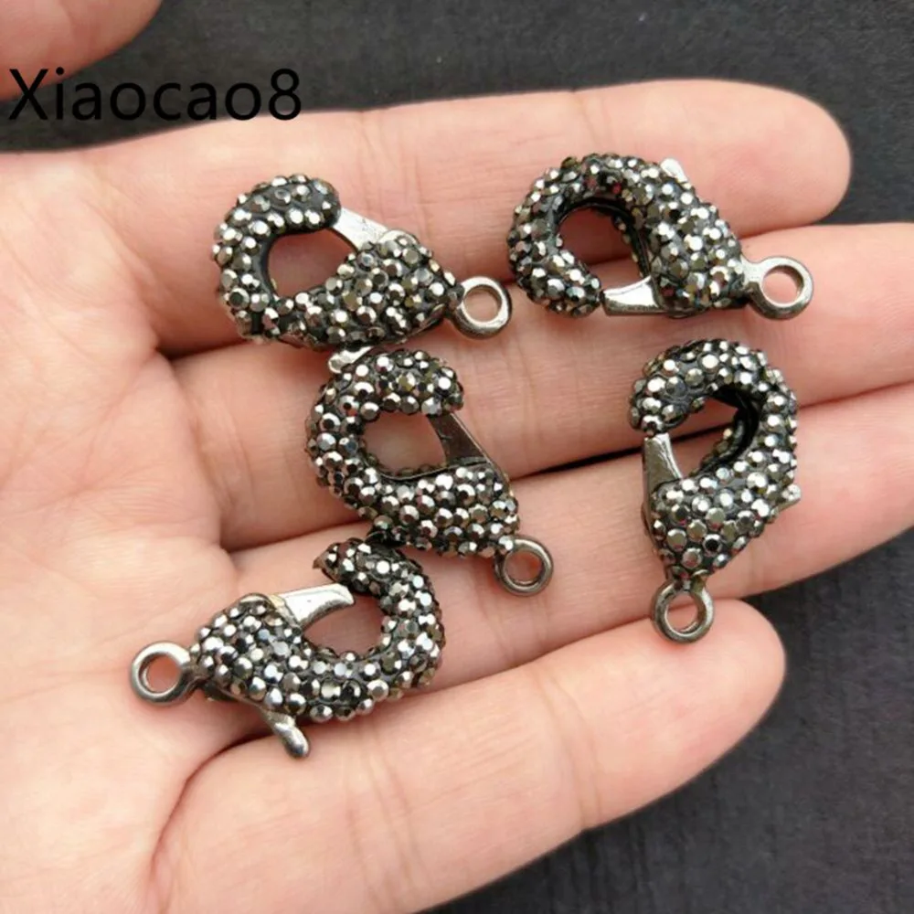 5Pieces Black Rhinestone Lobster Claw Clasp Jewelry Findings for Making