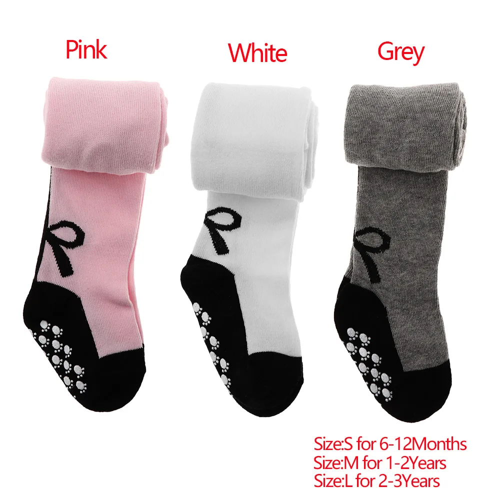 Spring Kids Girls Bow Anti slip Soft Cotton Warm Stockings Tights Foot Protection Pantyhose
