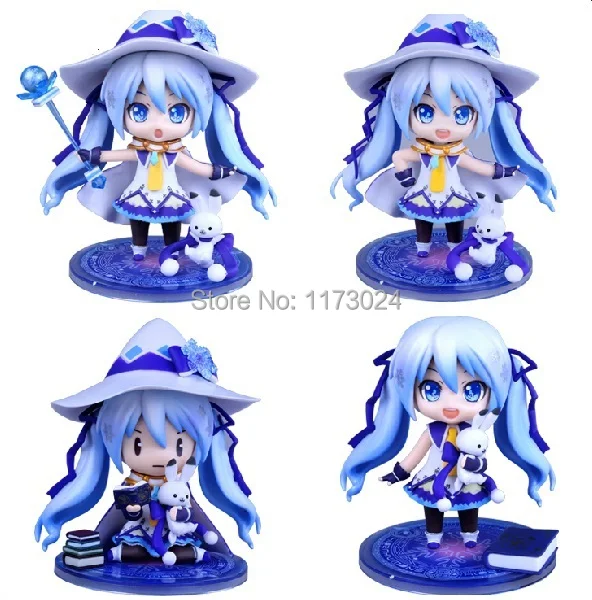 

4pcs Famous Japan Game Vocaloid Hatsune Miku Snow Miku Cute 10CM PVC Figure Toys New In Box