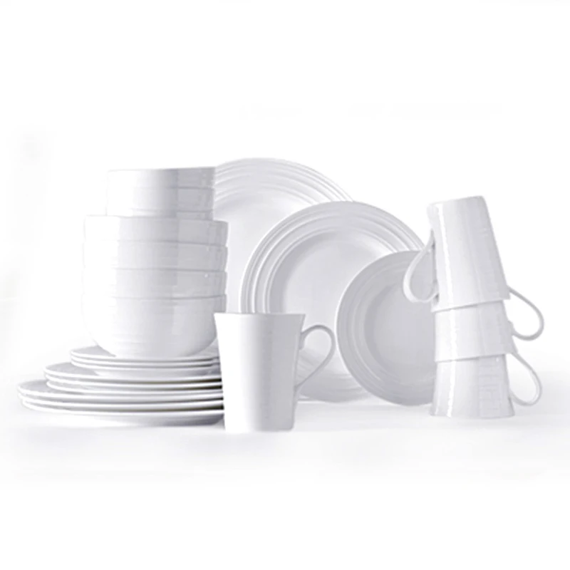 

Nordic white embossed bone China tableware American simple high-grade white Western plate 4 home set