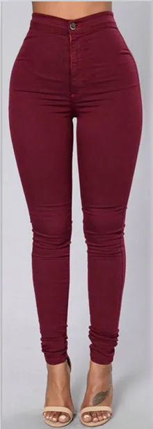 Повседневные Стрейчевые женские узкие брюки размера плюс 3XL с высокой талией, женские брюки на пуговицах, Женские однотонные узкие брюки HO954031 - Цвет: red