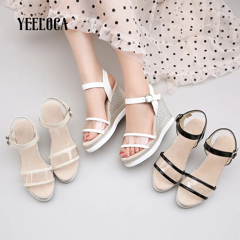 

YEELOCA 2019 summer shoes woman sandals transparent clear heels wedges heels ladies sandals flat casual fashion platform