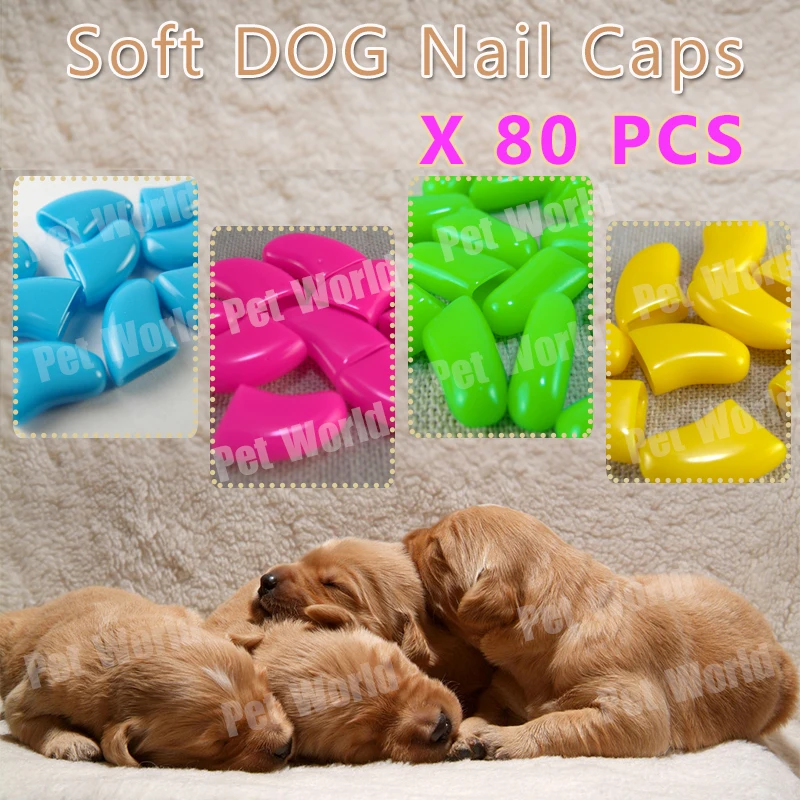 

80pcs/lot Pet dog Nail Sets Soft Claws Nail Cap Paw Caps Pet Nail Cover claw grooming control with adhesive
