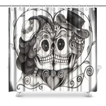 

Art Skull Day of the Dead Fabric Shower Curtain Decor with Hooks