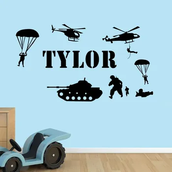 

Customize Name Army Soldiers Wall Stickers Removable Kids Nursery Boys Room Decor Stickers Art Mural Decals for boys KW-170