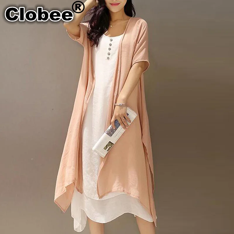 

Fashion 2019 women dresses summer loose large size women art RETRO cotton two pieces dress linen suit vestidos de festa tunique