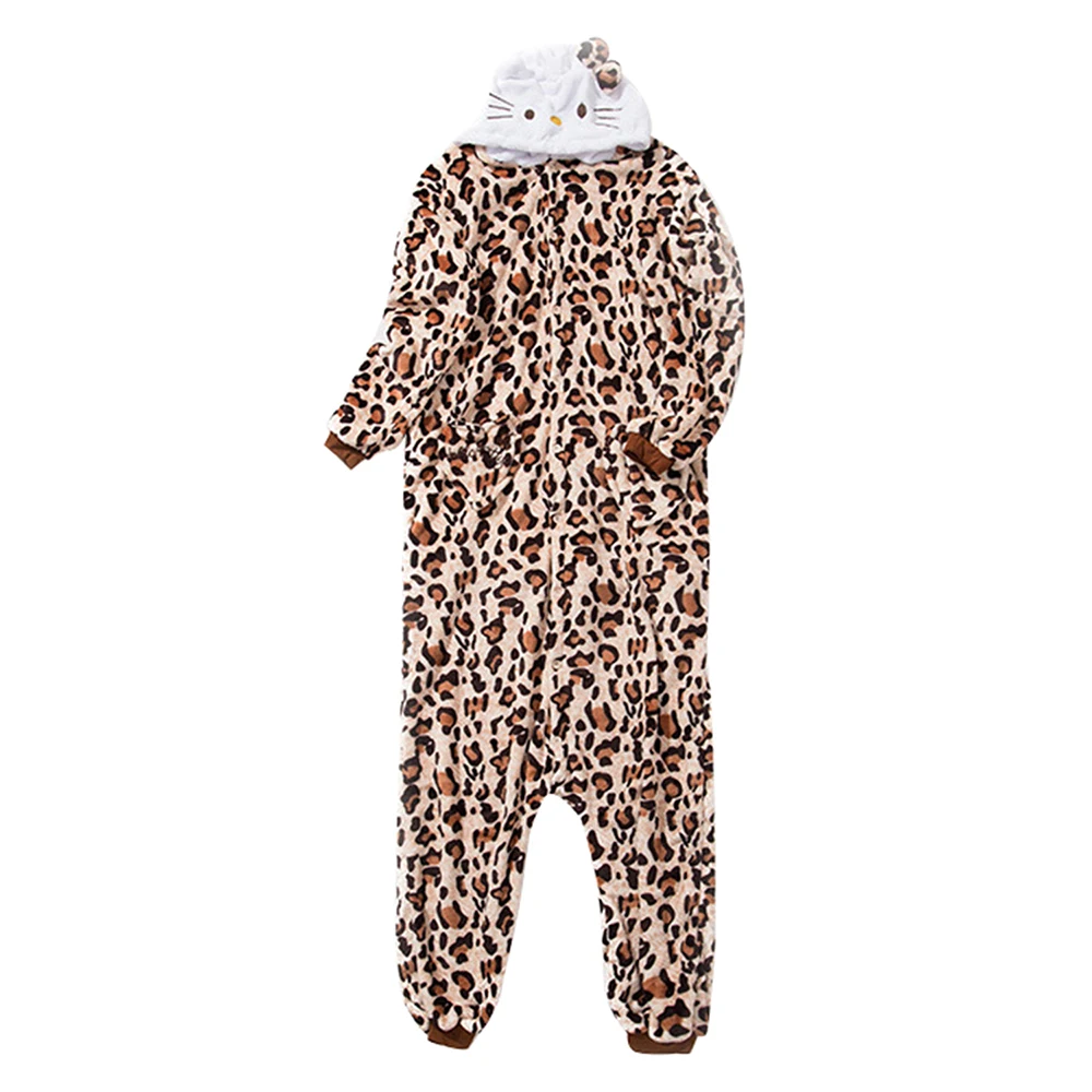 Леопардовая Пижама, женская пижама с котом, Пижама для взрослых, зимняя одежда для сна, цельный ночной костюм, Ночная одежда