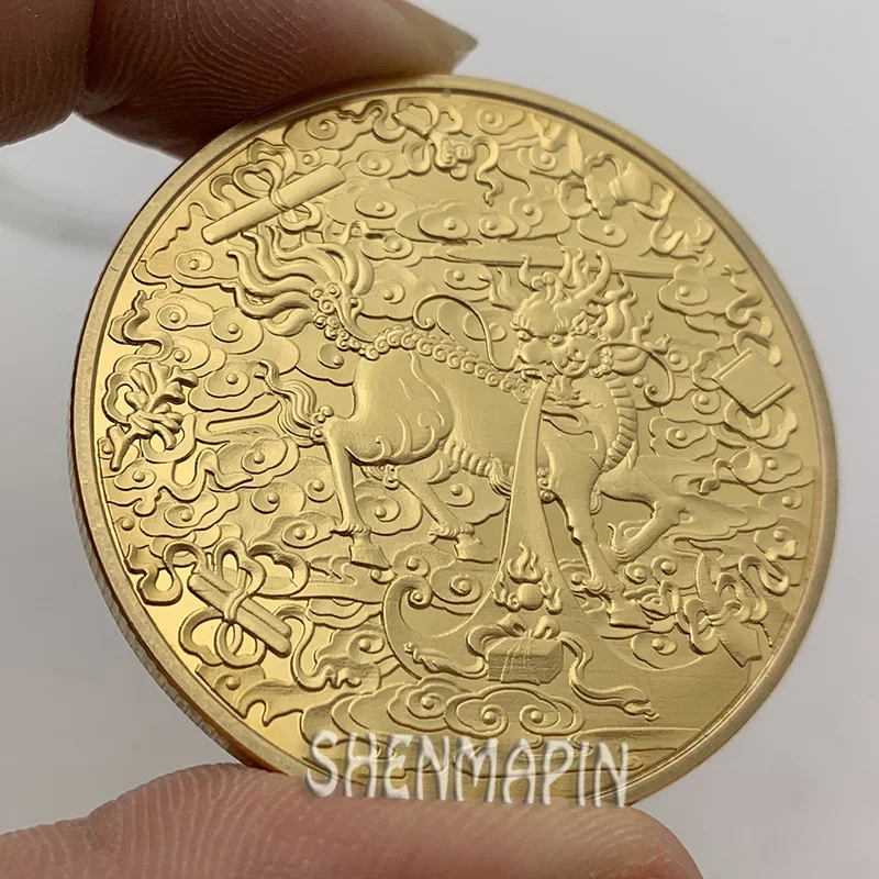 Китайский традиционный талисман цилин памятная монета символизирует счастье Кирин коллекционные монеты принести удачу свет себе