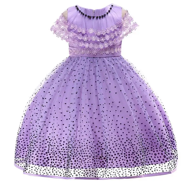 Г. Милое платье принцессы летние Детские платья для девочек, детская одежда платье в горошек, с цветочным узором, на день рождения, свадьбу, вечерние платья для девочек, L5007 - Цвет: Purple