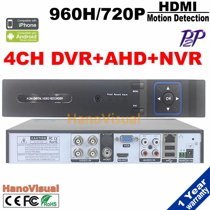 4CH ахд DVR + NVR 3 в 1 гибридный аудио H.264 поддержка внешние Wifi удаленного просмотра P2P /
