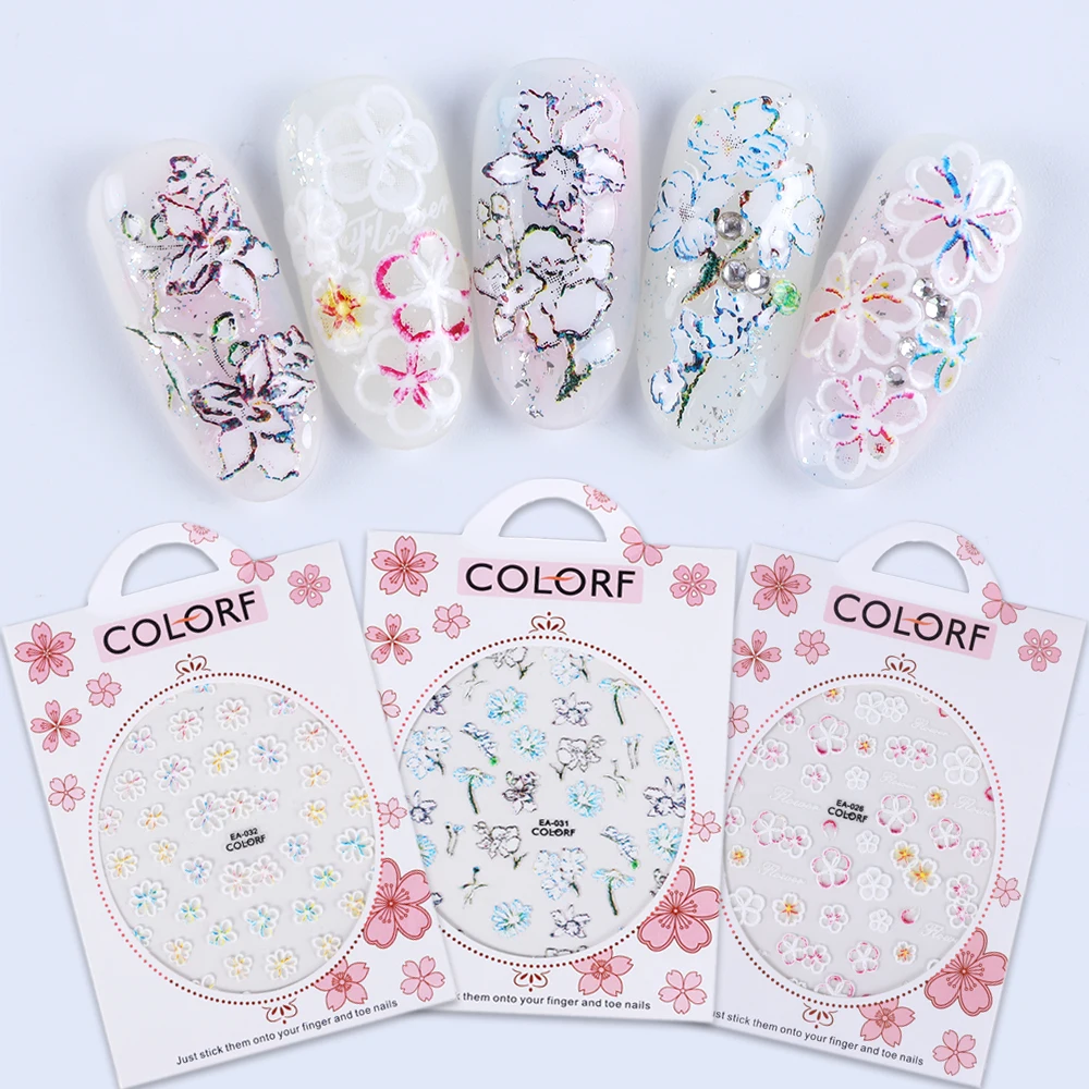 

1pcs 3D Embossed Flowers Nail Sticker Glitter Engraved Lace Fruits Adhesive Decals Foils Manicure Decoration Sliders LAEA002-035