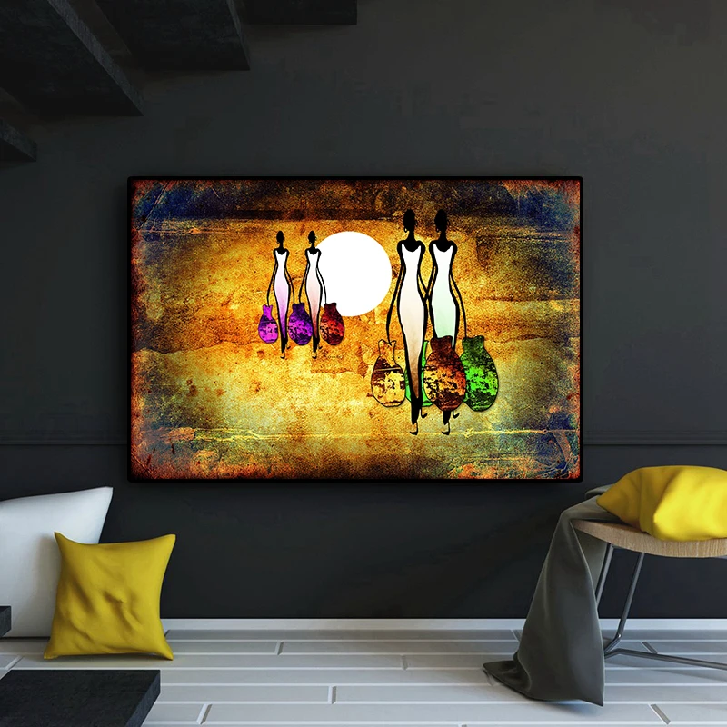 Абстрактный закат Африканская женщина фигура картина маслом на холсте плакаты и принты Куадрос искусство на стене картина для гостиной