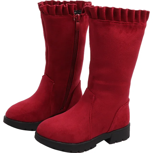 Mudipanda Girls red boots Kids fashion wild high boots cute suede