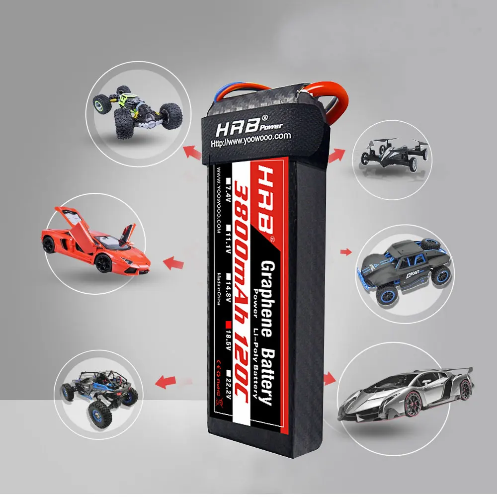 HRB RC lipo батарея 2S 3S 4S 5S 6S 3800mah 120C графеновая батарея 7,4 V 11,1 V 14,8 V 18,5 V 22,2 V 1/8 V Lipo для 1/10 1/12 RC автомобилей trx