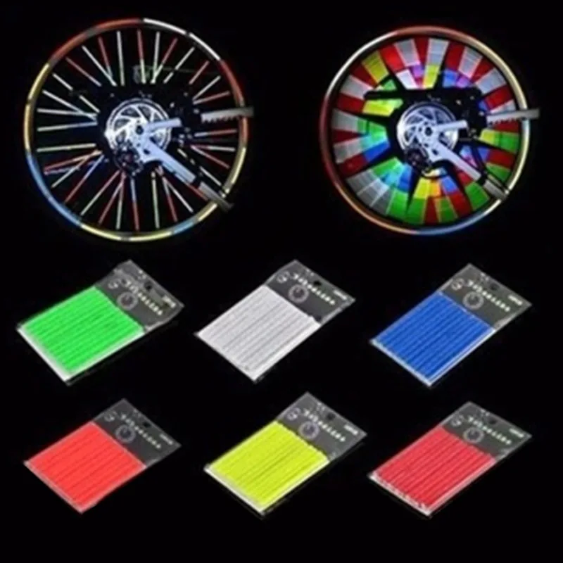 

12Pcs Bicycle Riding Wheel Rim Spoke Mount Clip Tube Warning Light Strip Reflector Reflective Mountain Bike