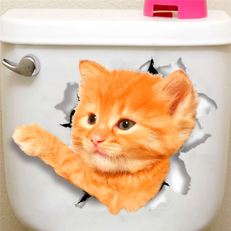3d эффект яркие кошки настенные наклейки для туалета ванной комнаты украшения