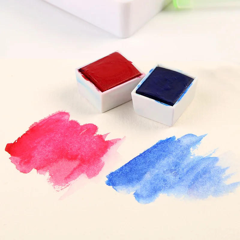 Professional Solid Watercolor Paint Box with Paint Brush Bright Color Portable Watercolor Pigment Set for Art Supplies