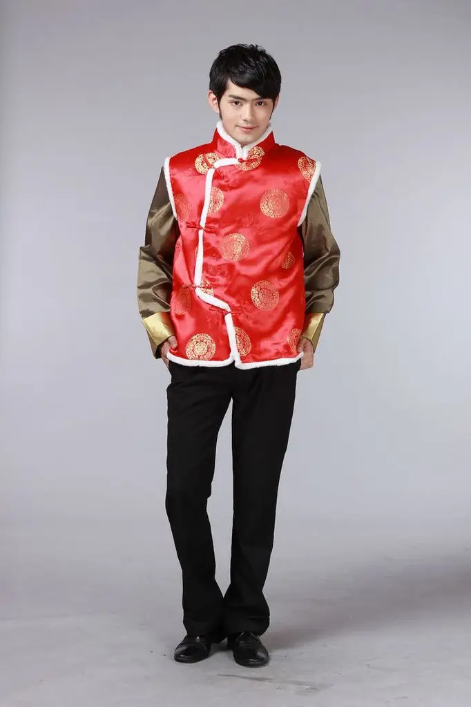 Chinese Traditional Waistcoat Men's Satin Winter Vest Size