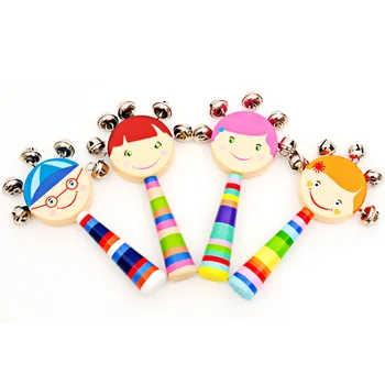 

Baby Rattles Toy Baby Kids Infant Handbells Cartoon Wood Early Education Developmental Music Rattle Toys Random color