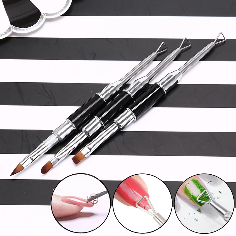 1pc Dual End Nail Art Cuticle Pusher Pen Double Head Painting Gel Brush Manicure Poly Gel Spatula Polygel Apply 2 Way Tool New