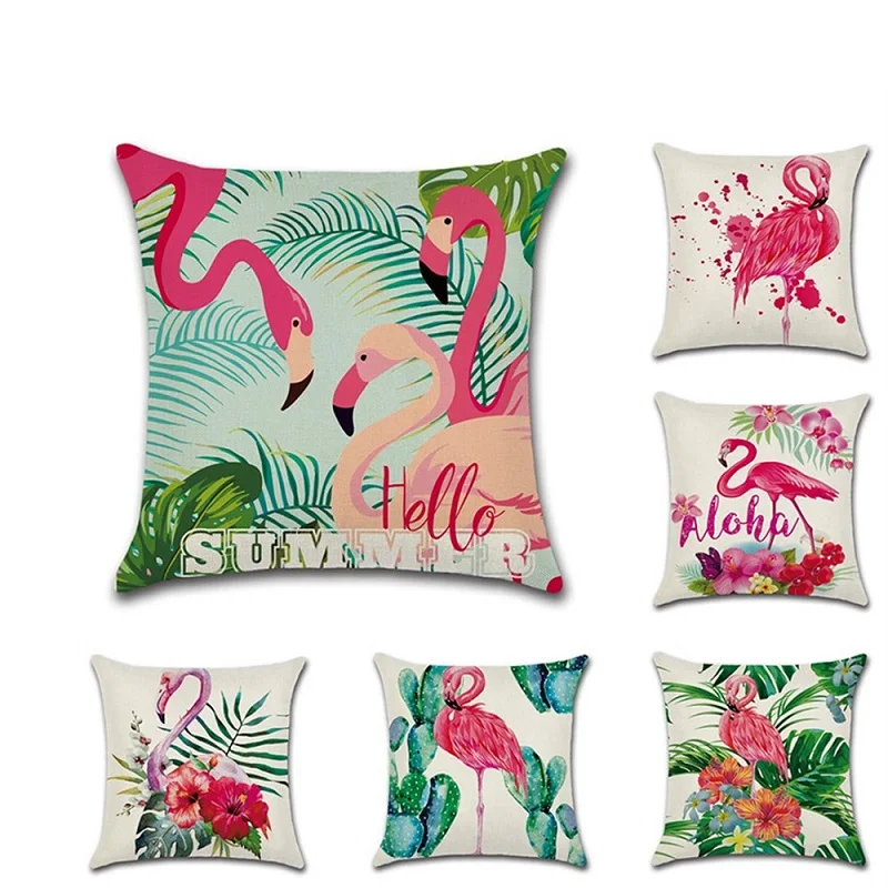

Animals Pink Flamingo Cushion Case Polyester/Cotton Throw Pillowcase Sofa Bed Home Decora Pillow Covers Funda Cojin Wholesale