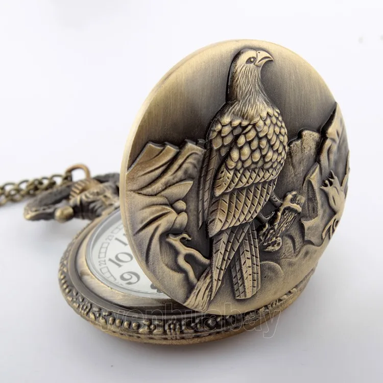 2015 мода 1 шт. Цепочки и ожерелья цепь карманные часы King птица w/Батарея бронзовый тон 83 см