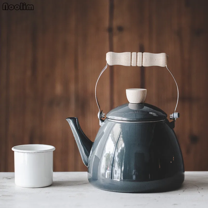 

NOOLIM 1.3L Japanese Style Enamel Colorful Kettle Cute Thickened Cool Water Flower Teapot