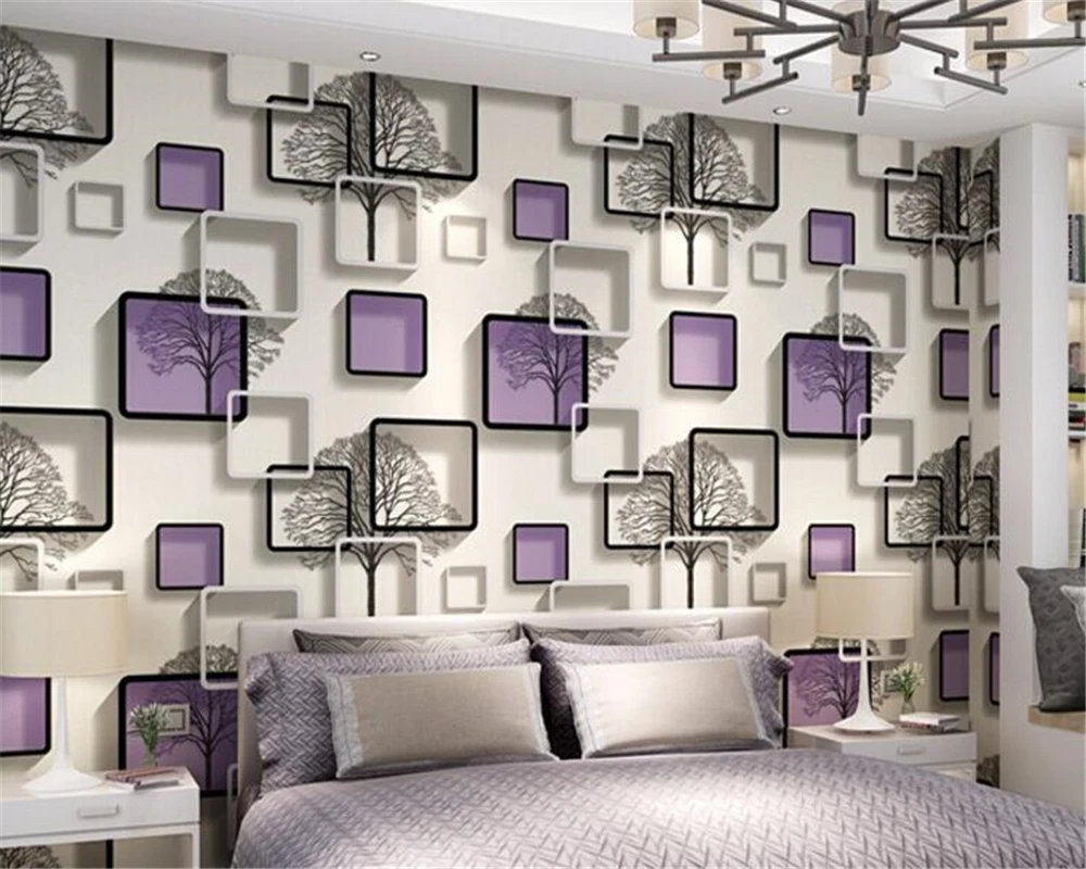 Beibehang Cubic Grid Papel De Parede Wallpaper Abstrak Hitam Dan
